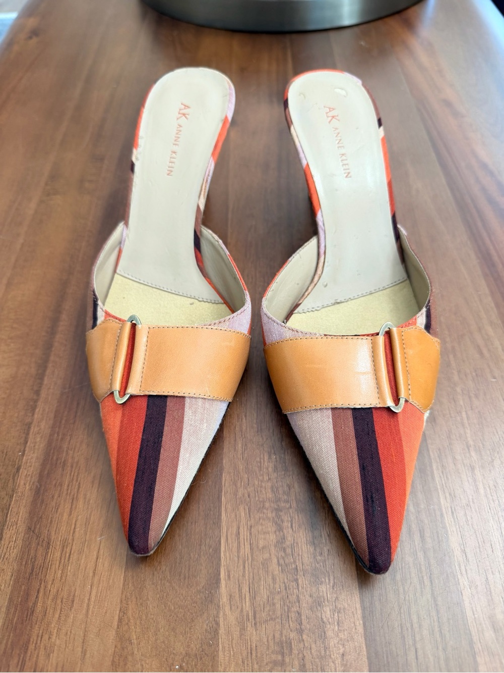 AK Anne Klein Striped Pointed Toe Mule Heels Size 9M 3” Heel - Picture 3 of 7